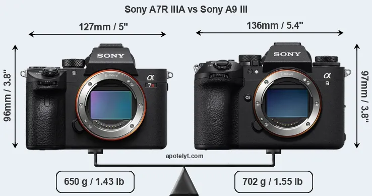 Size Sony A7R IIIA vs Sony A9 III
