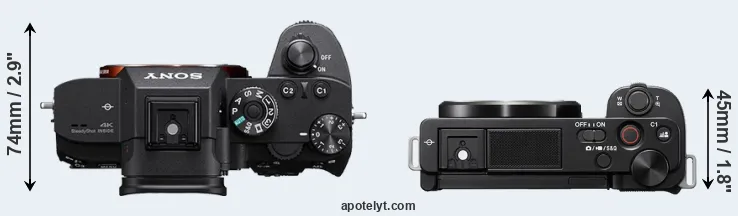 Compare A7R IIIA versus ZV-E10 top