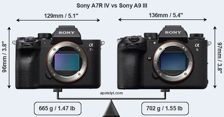 Size Sony A7R IV vs Sony A9 III