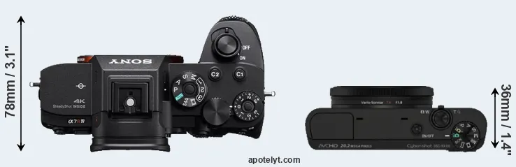 Compare A7R IV versus RX100 top