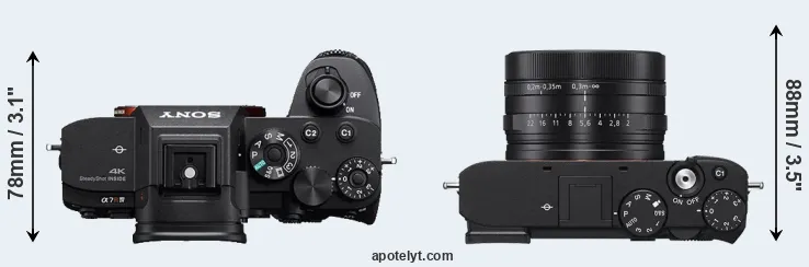 Compare A7R IVA versus RX1R III top