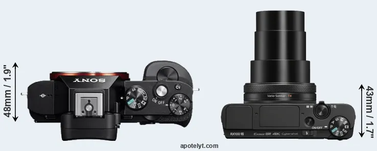 Compare A7R versus RX100 VII top