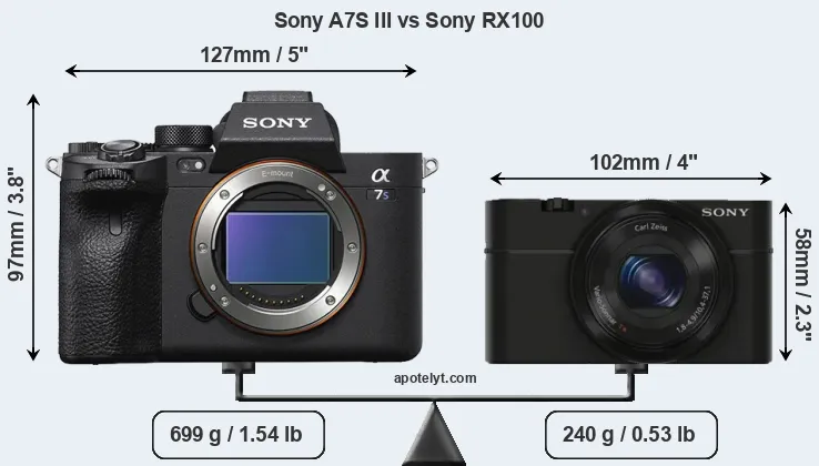 Size Sony A7S III vs Sony RX100