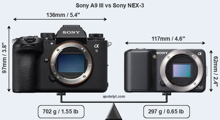 Size Sony A9 III vs Sony NEX-3