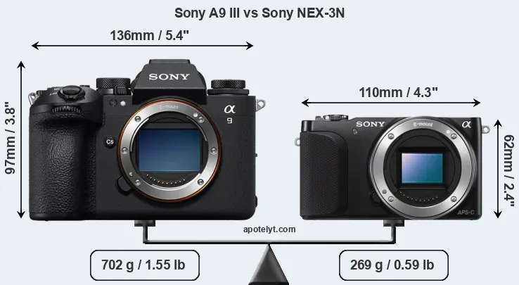 Size Sony A9 III vs Sony NEX-3N