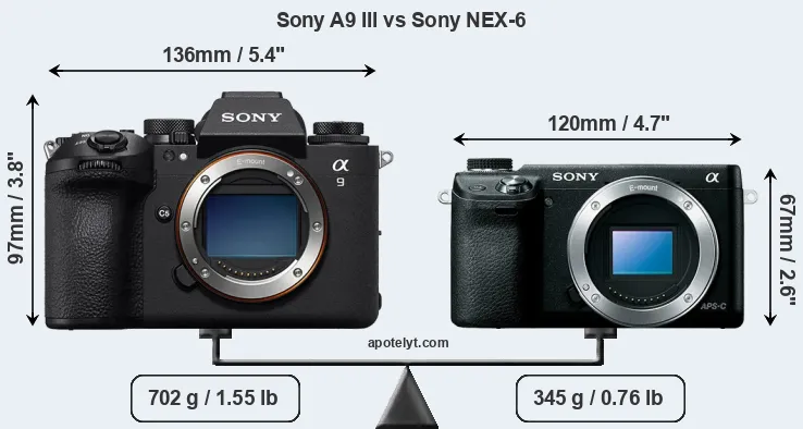 Size Sony A9 III vs Sony NEX-6