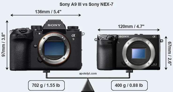 Size Sony A9 III vs Sony NEX-7