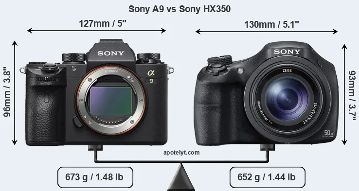 Size Sony A9 vs Sony HX350