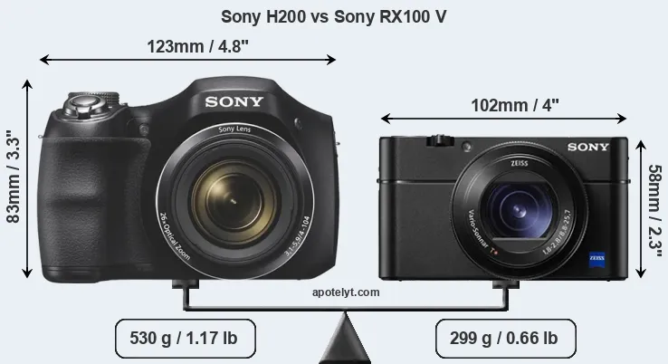 Size Sony H200 vs Sony RX100 V