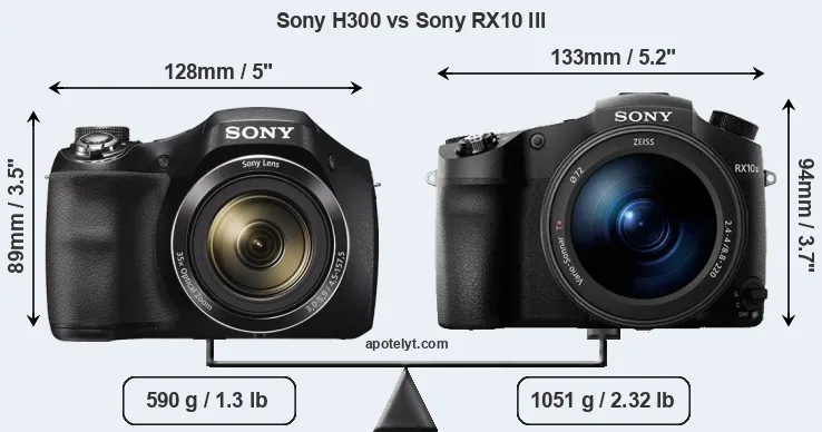 Size Sony H300 vs Sony RX10 III