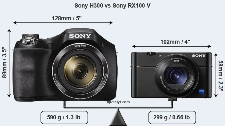 Size Sony H300 vs Sony RX100 V