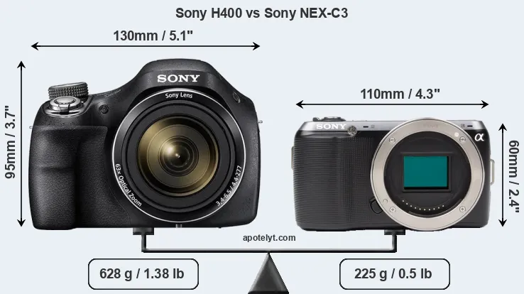 Size Sony H400 vs Sony NEX-C3