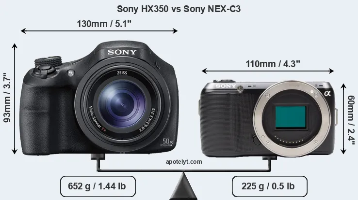 Size Sony HX350 vs Sony NEX-C3