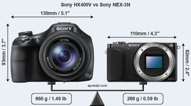 Size Sony HX400V vs Sony NEX-3N