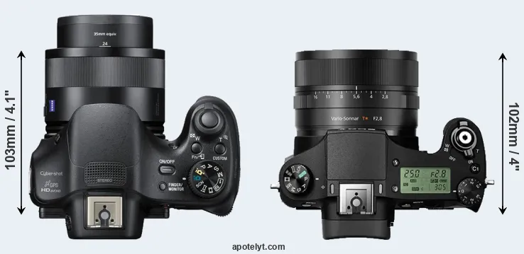 Compare HX400V versus RX10 II top