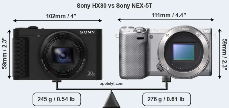 Size Sony HX80 vs Sony NEX-5T