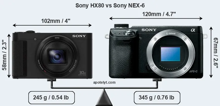 Size Sony HX80 vs Sony NEX-6