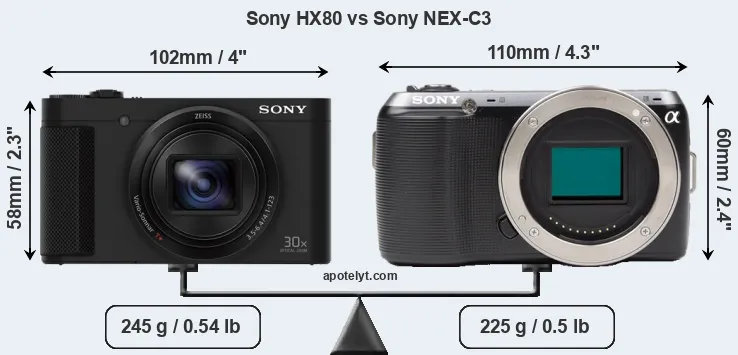 Size Sony HX80 vs Sony NEX-C3