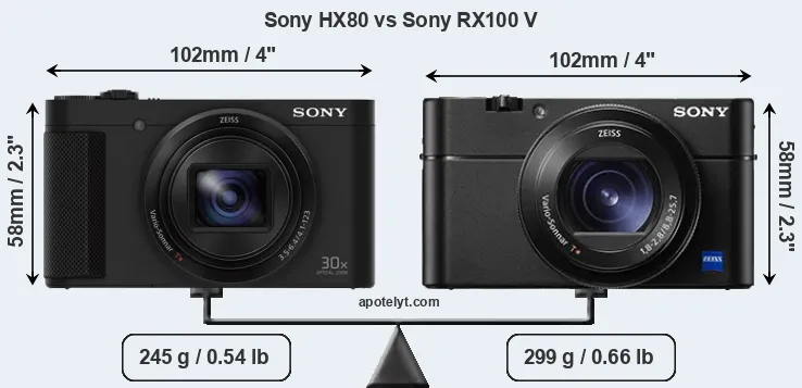 Size Sony HX80 vs Sony RX100 V