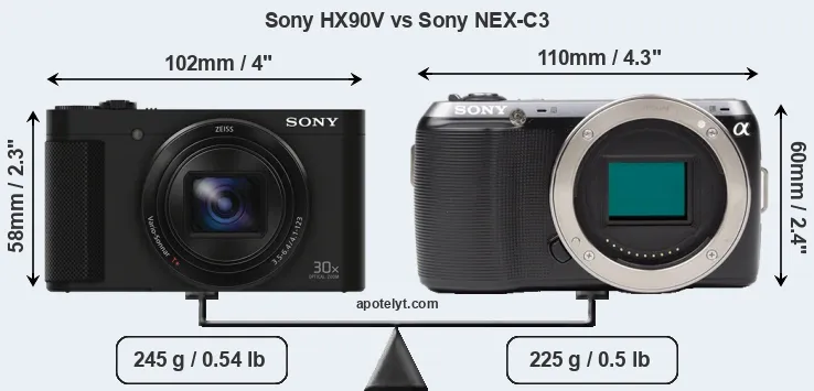 Size Sony HX90V vs Sony NEX-C3