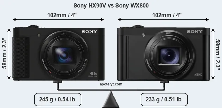 Size Sony HX90V vs Sony WX800