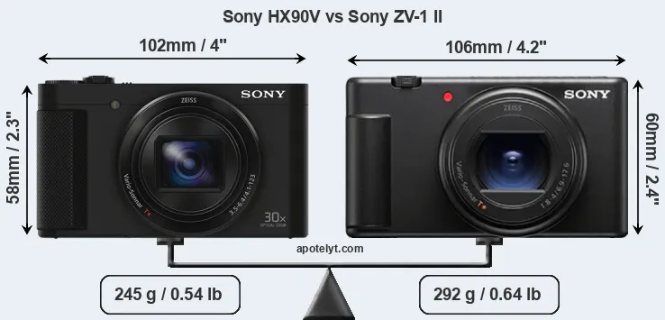 Size Sony HX90V vs Sony ZV-1 II