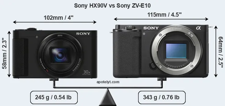Size Sony HX90V vs Sony ZV-E10