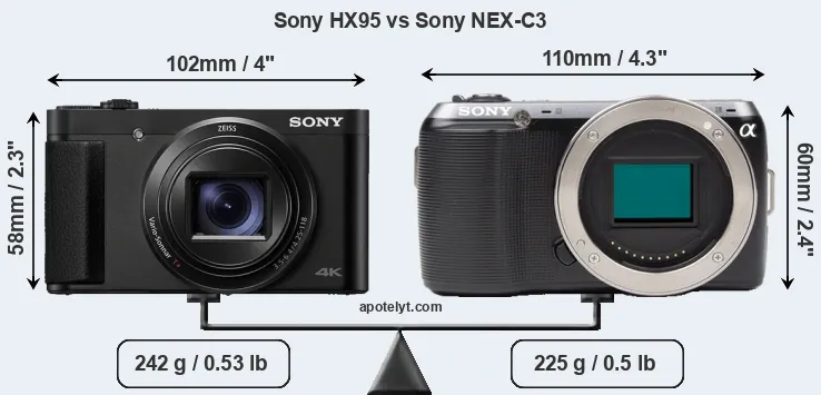 Size Sony HX95 vs Sony NEX-C3