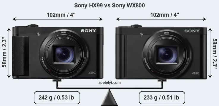 Size Sony HX99 vs Sony WX800