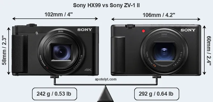 Size Sony HX99 vs Sony ZV-1 II