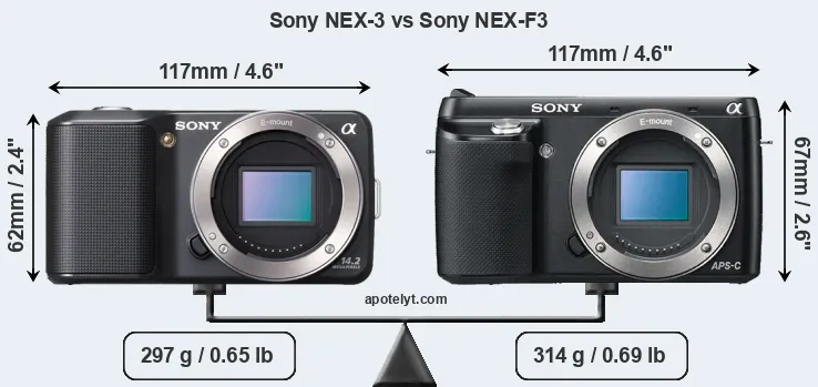 Size Sony NEX-3 vs Sony NEX-F3