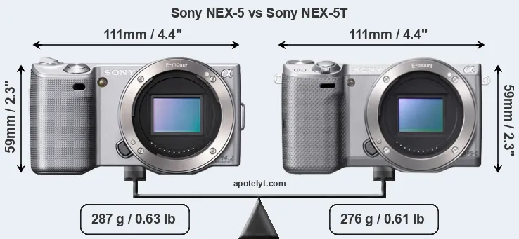 Size Sony NEX-5 vs Sony NEX-5T