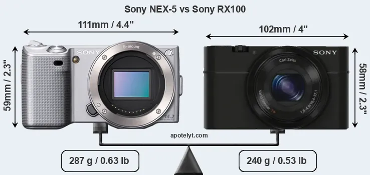 Size Sony NEX-5 vs Sony RX100