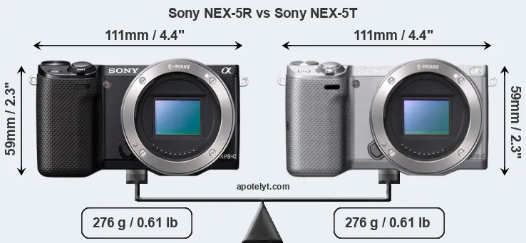 Size Sony NEX-5R vs Sony NEX-5T