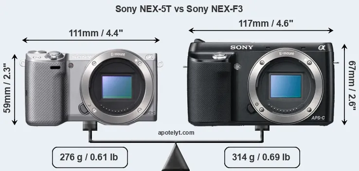 Size Sony NEX-5T vs Sony NEX-F3