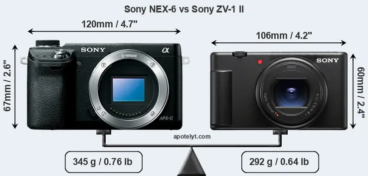 Size Sony NEX-6 vs Sony ZV-1 II