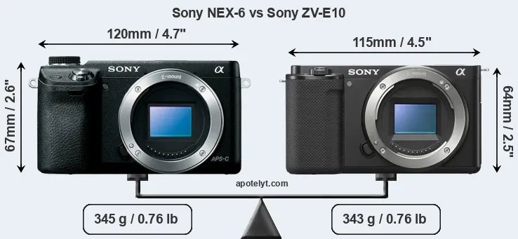 Size Sony NEX-6 vs Sony ZV-E10