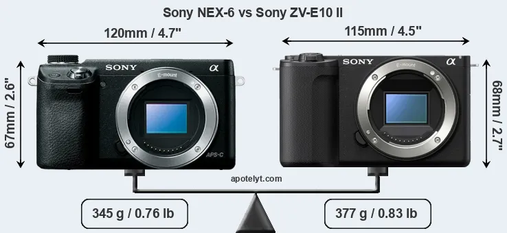 Size Sony NEX-6 vs Sony ZV-E10 II