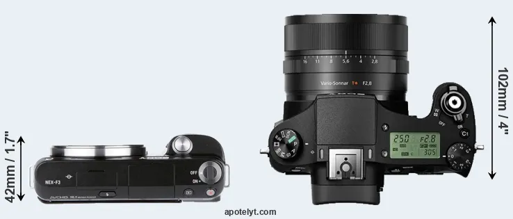 Compare NEX-F3 versus RX10 II top