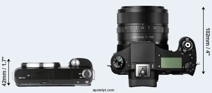Compare NEX-F3 versus RX10 top