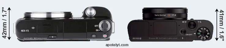 Compare NEX-F3 versus RX100 III top