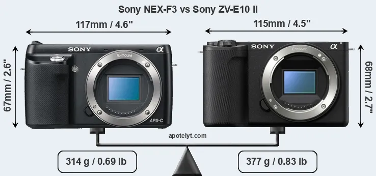 Size Sony NEX-F3 vs Sony ZV-E10 II