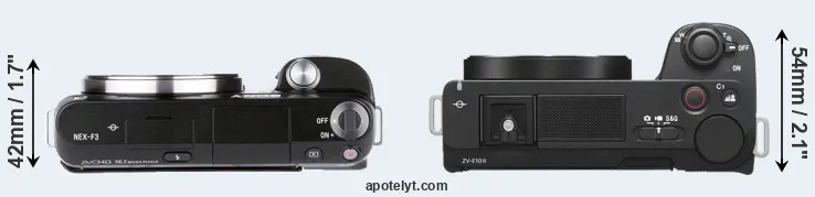 Compare NEX-F3 versus ZV-E10 II top