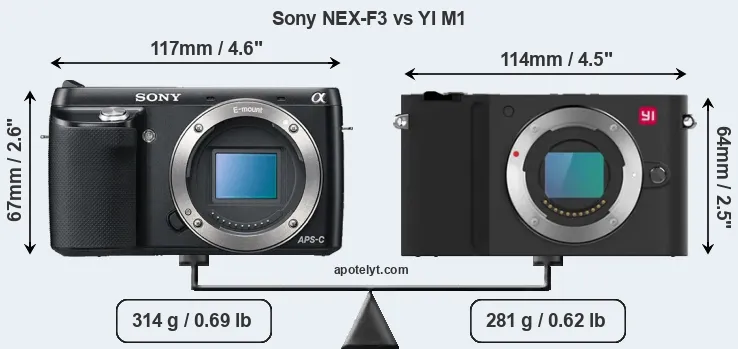 Size Sony NEX-F3 vs YI M1