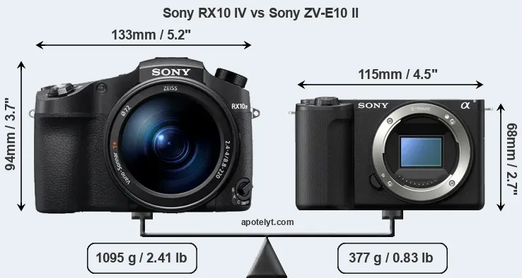Size Sony RX10 IV vs Sony ZV-E10 II