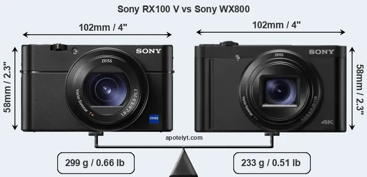 Size Sony RX100 V vs Sony WX800