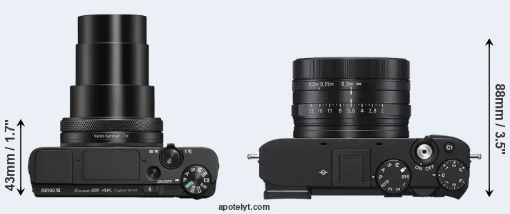 Compare RX100 VII versus RX1R III top