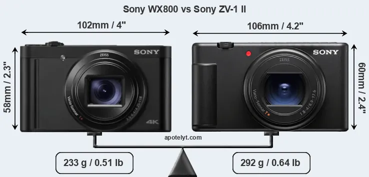 Size Sony WX800 vs Sony ZV-1 II