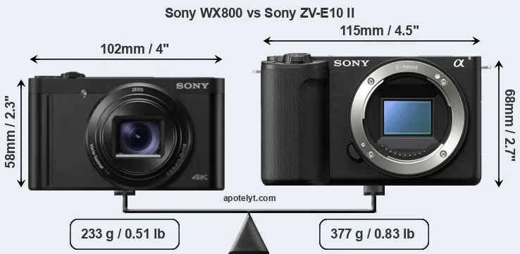 Size Sony WX800 vs Sony ZV-E10 II